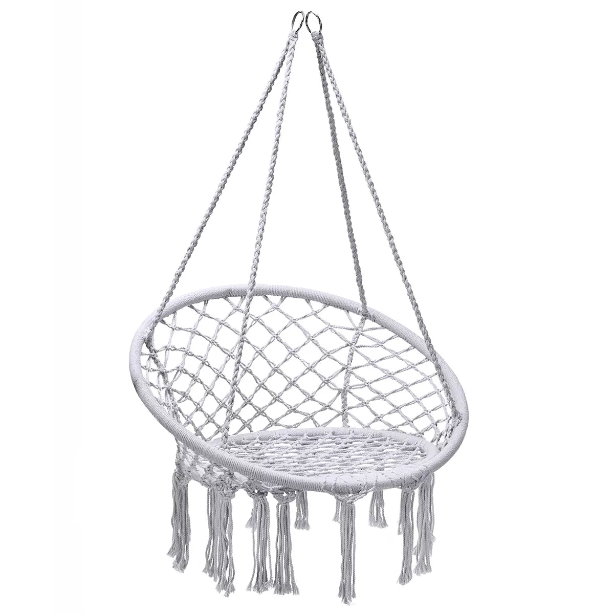 Costway Hanging Hammock Chair Macrame Swing Handwoven Cotton Backrest Garden Grey\ Black