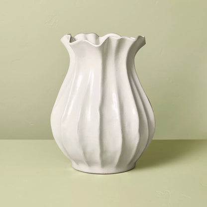 Pleated Ceramic Vase Sour Cream - Hearth & Hand with Magnolia