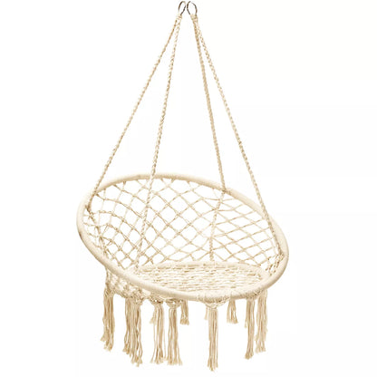 Costway Hanging Hammock Chair Macrame Swing Handwoven Cotton Backrest Garden Grey\ Black