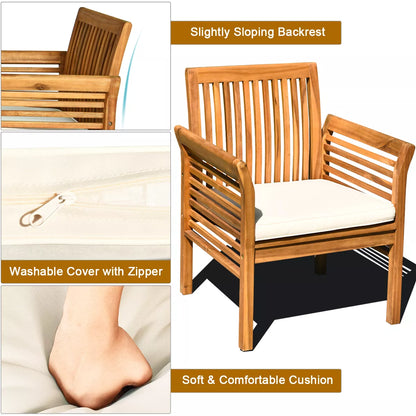 Costway 4 PCS Outdoor Acacia Wood Sofa Furniture Set Cushioned Chair Coffee Table Garden