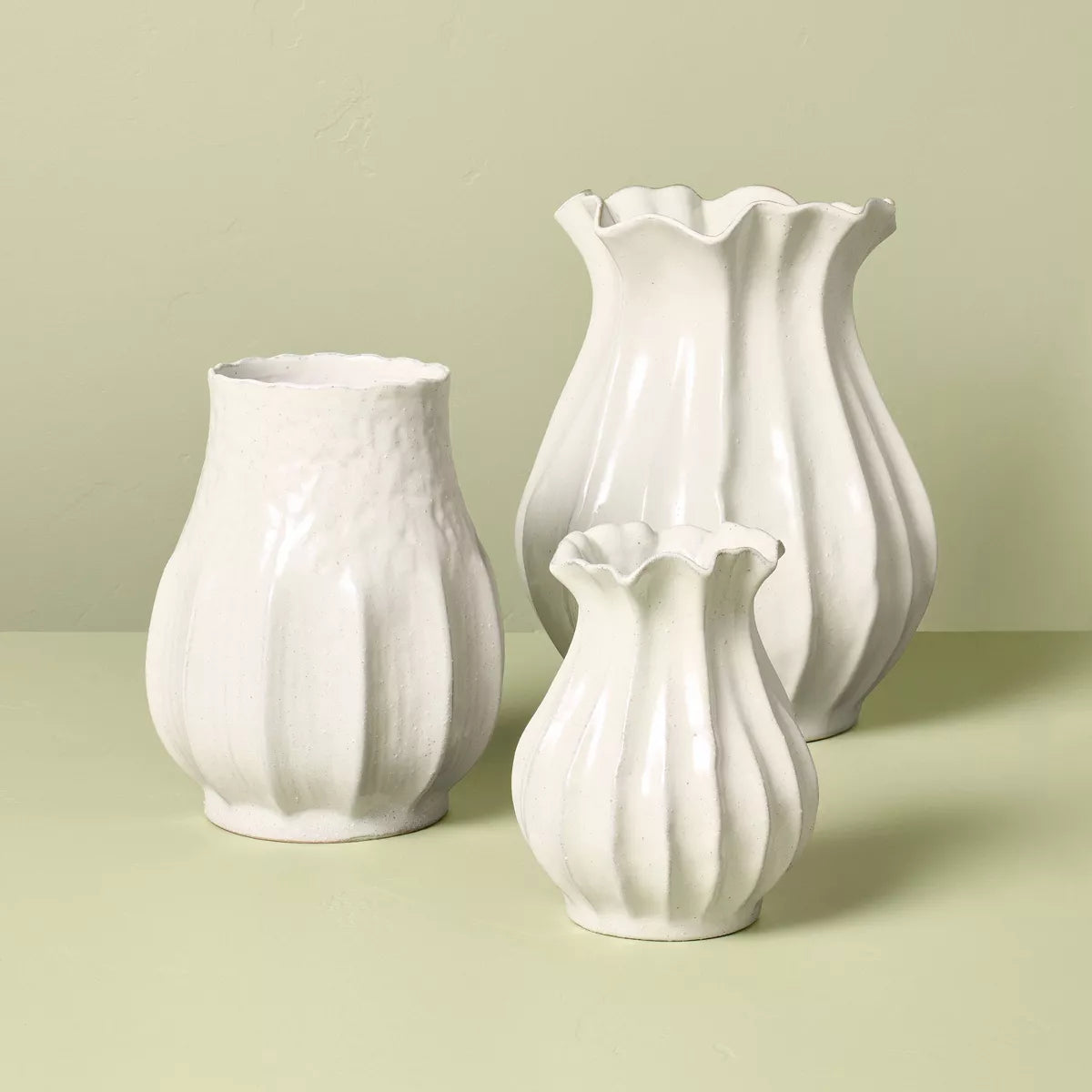 Pleated Ceramic Vase Sour Cream - Hearth & Hand with Magnolia