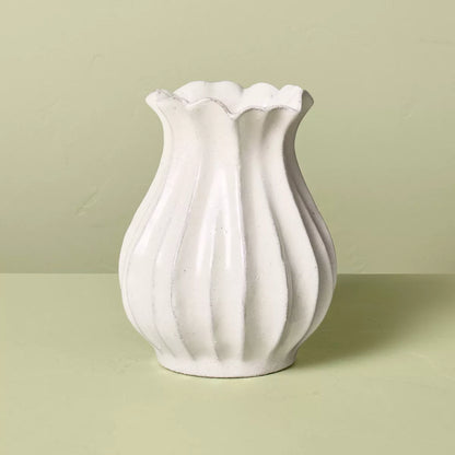 Pleated Ceramic Vase Sour Cream - Hearth & Hand with Magnolia