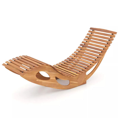 Costway Outdoor Chaise Lounge with High Back Slatted Seat Stopper outside Wood Rocker