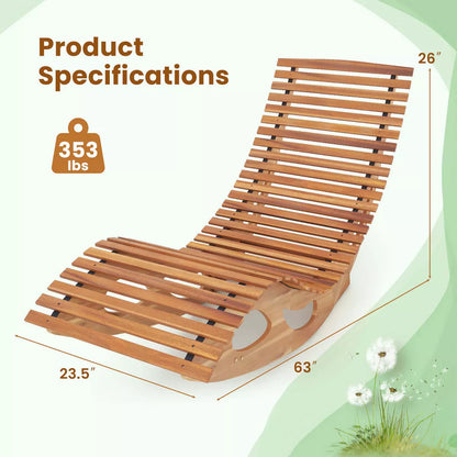 Costway Outdoor Chaise Lounge with High Back Slatted Seat Stopper outside Wood Rocker