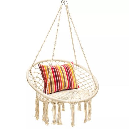 Costway Hanging Hammock Chair Macrame Swing Handwoven Cotton Backrest Garden Grey\ Black