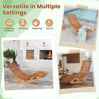 Costway Outdoor Chaise Lounge with High Back Slatted Seat Stopper outside Wood Rocker