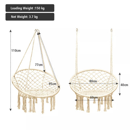 Costway Hanging Hammock Chair Macrame Swing Handwoven Cotton Backrest Garden Grey\ Black