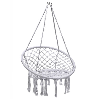 Costway Hanging Hammock Chair Macrame Swing Handwoven Cotton Backrest Garden Grey\ Black