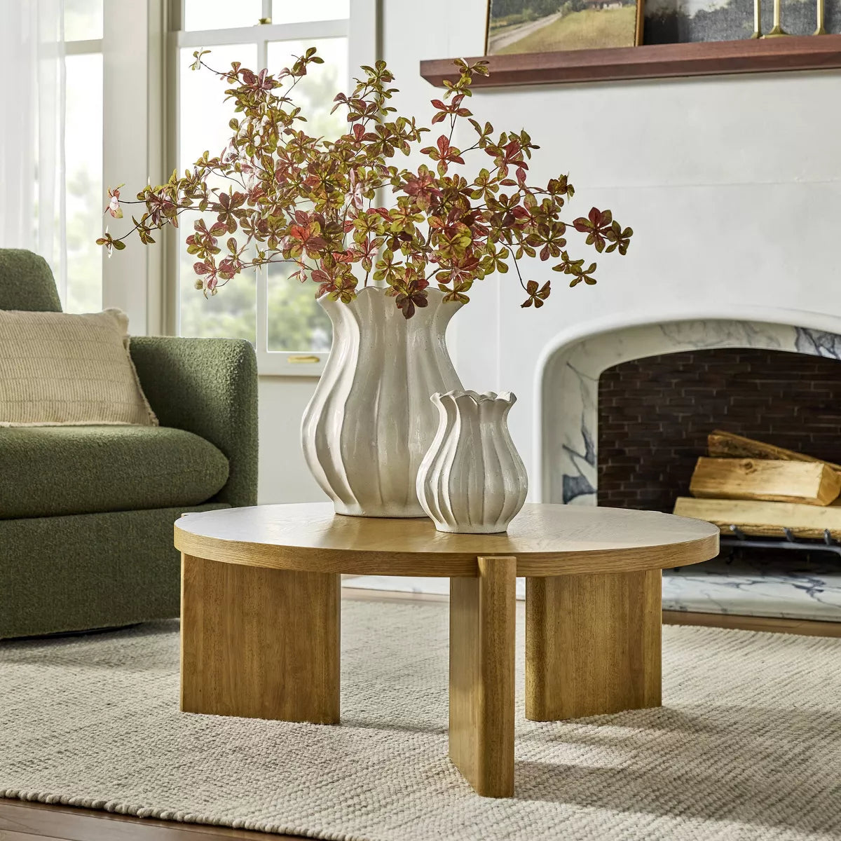 Pleated Ceramic Vase Sour Cream - Hearth & Hand with Magnolia